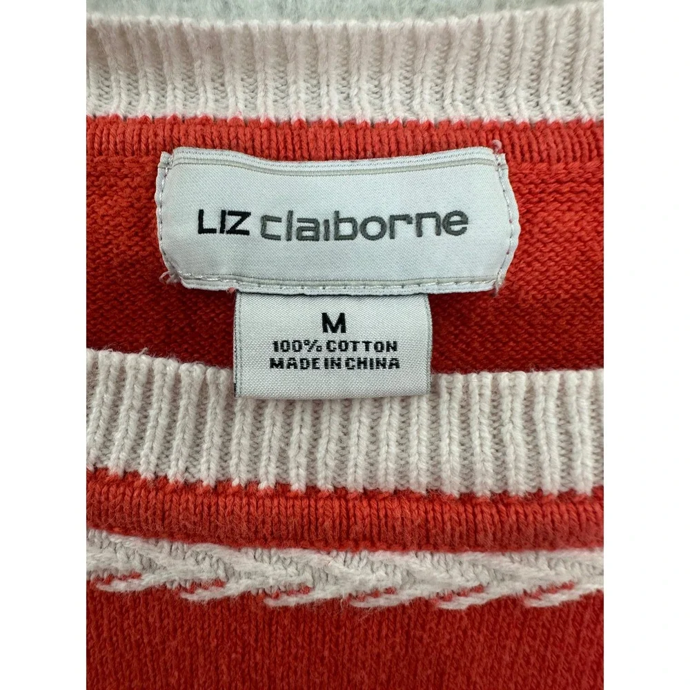 Liz Claiborne Women‎ Orange White Striped Cotton Sweater Pullover Size M